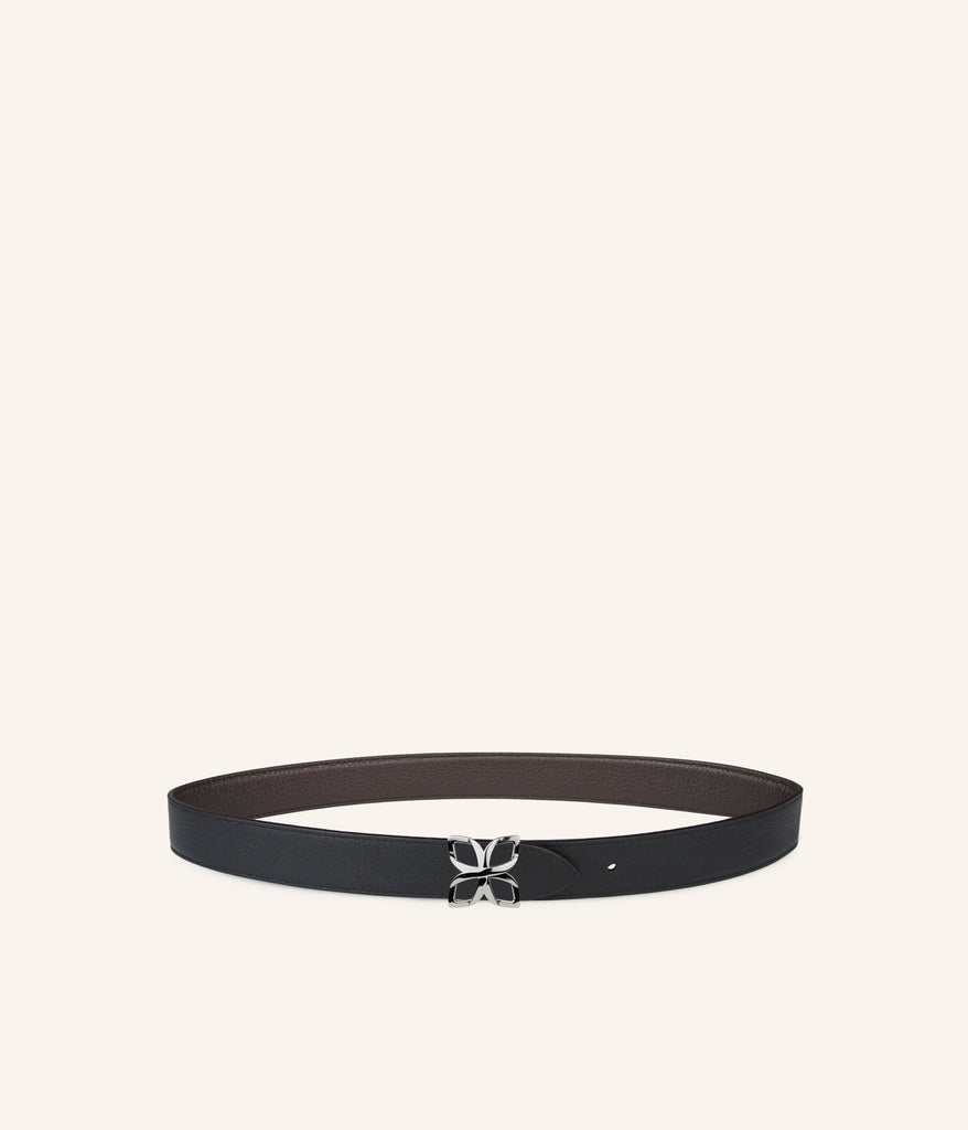 Ceinture Hortensia Argenté 25mm | Espresso Noir Lisse - Fleuron Paris