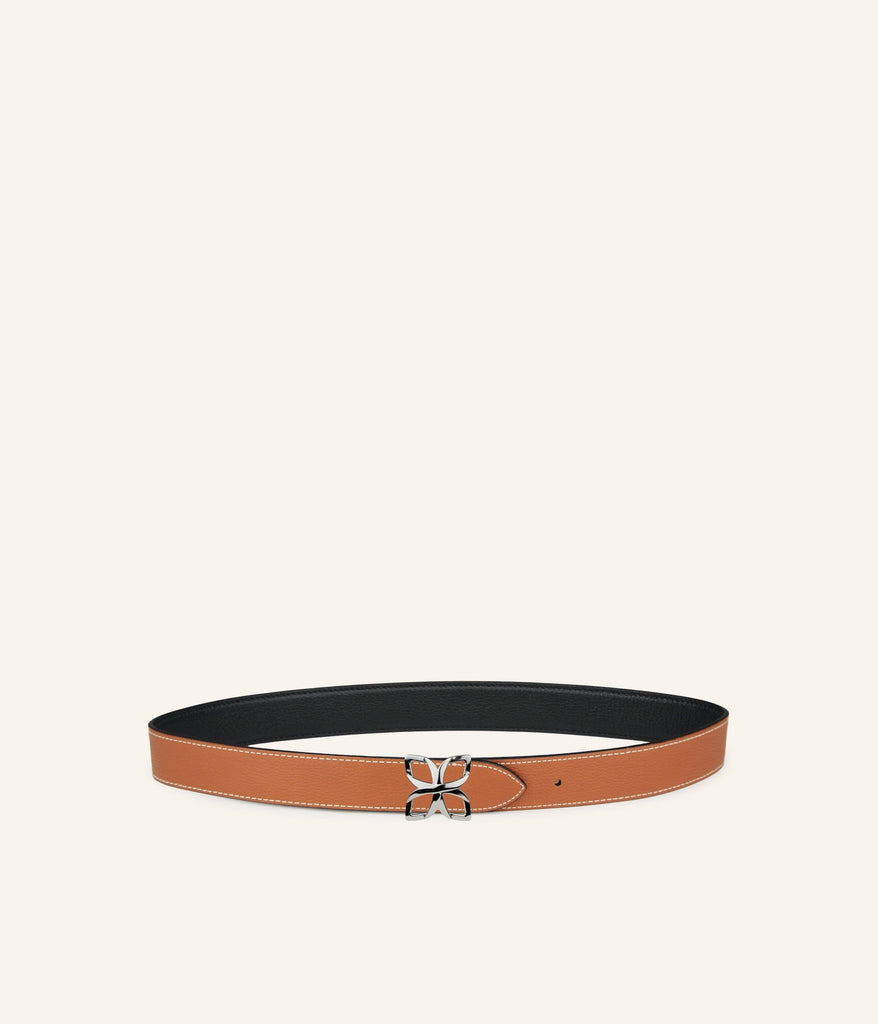 Ceinture Hortensia Argenté 25mm | Noir Caramel - Fleuron Paris