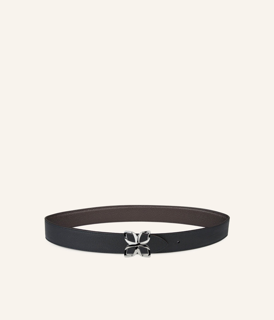 Ceinture Hortensia Argenté 33mm | Espresso Noir Lisse - Fleuron Paris