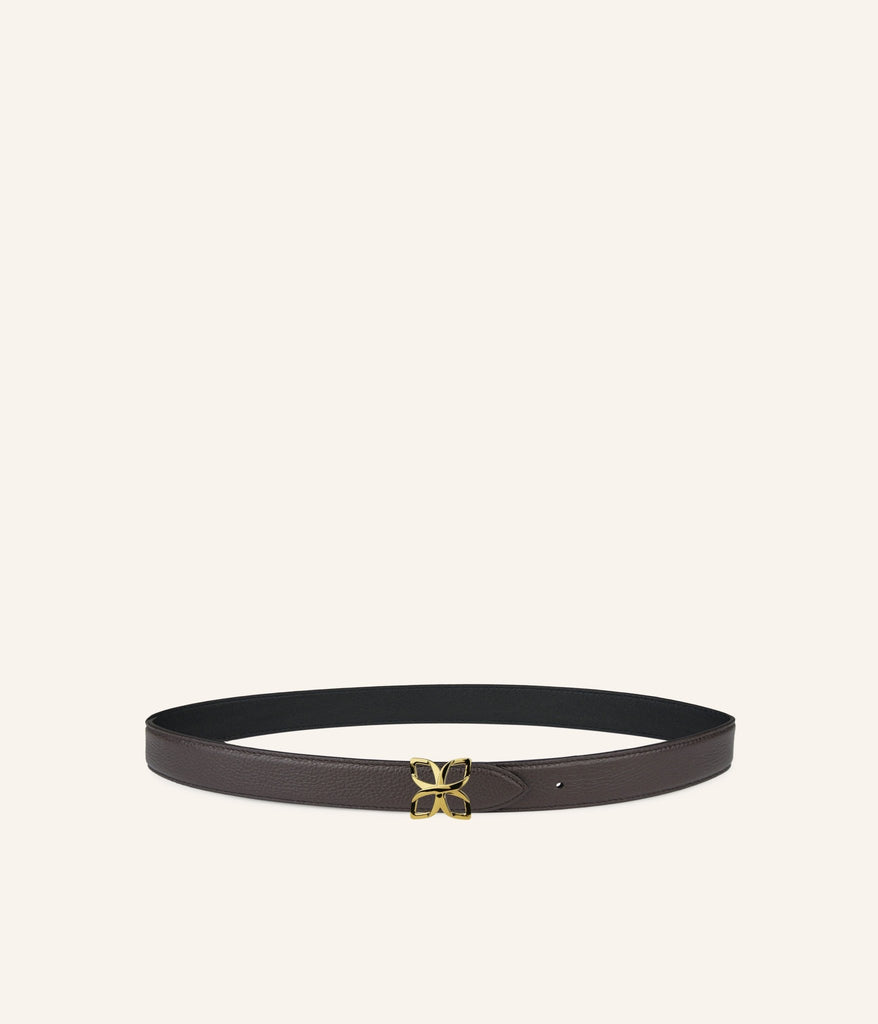 Ceinture Hortensia Doré 25mm | Espresso Noir Lisse - Fleuron Paris
