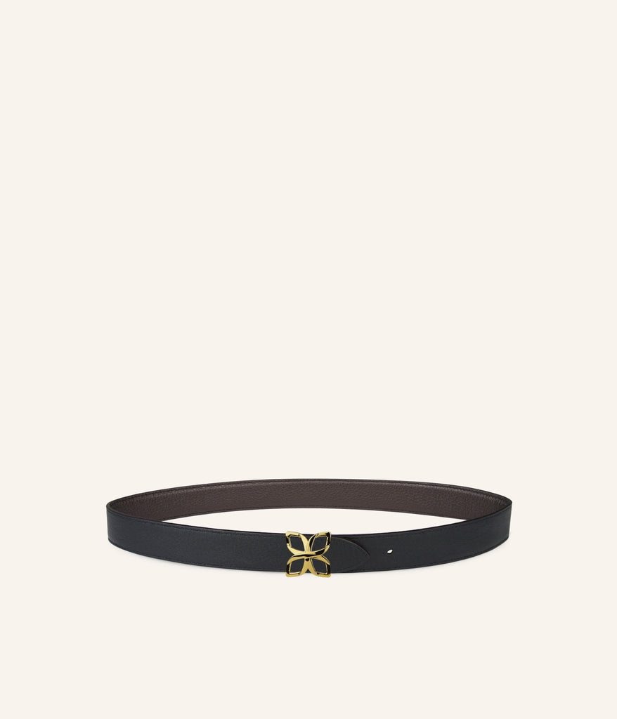 Ceinture Hortensia Doré 25mm | Espresso Noir Lisse - Fleuron Paris
