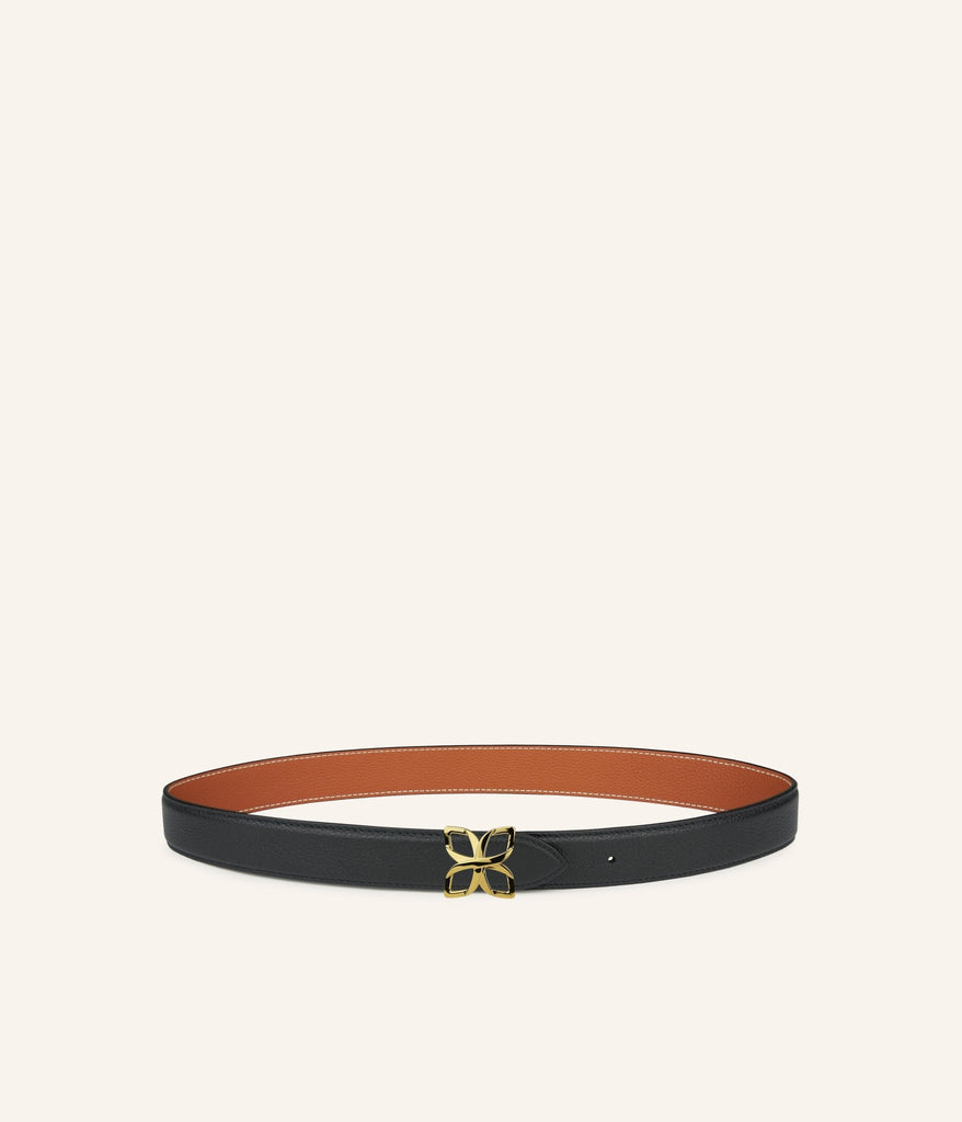 Ceinture Hortensia Doré 25mm | Noir Caramel - Fleuron Paris